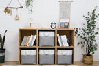 13 x 13 Inch Cube Storage Bins, 4 Pack Large Collapsible Fabric Storage Bin with Ropes, Foldable Storage Cubes for Home, Office,Closet, Clothes, Toys Organizer (White & Grey)