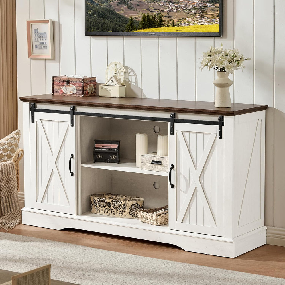 ROCKPOINT 58 Inch Farmhouse Entertainment Center,TV Stand with Sliding Barn D...