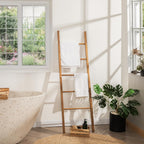 Acacia Wood Blanket Ladder, 6-Tier Wooden Blankets Holder for Living Room, Decorative Rack for Storage, Rustic Shelf for Farmhouse Bathroom - Light Natural