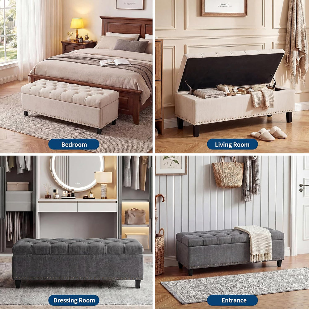 51" Extra Large Storage Ottoman Bench, Supports 660lbs End of Bed Storag...