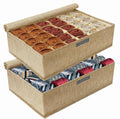 Beige Sock Organizer Divider 2 Pack with Lid - 30 Cell Foldable Closet Storage, Tie Organizer For Men Boxes for Socks, Ties, Belts