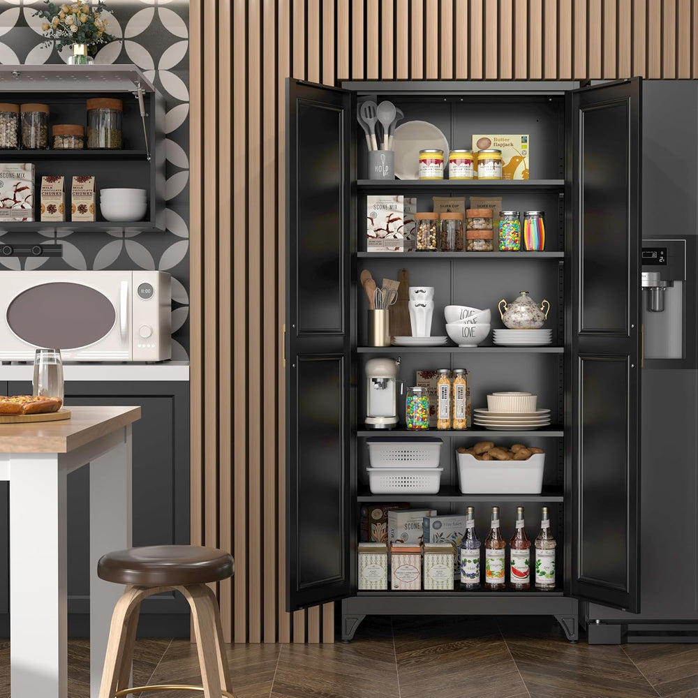 SteeLoong 75”Metal Pantry Storage Cabinet with Doors & 5 Adjustable Shelv...