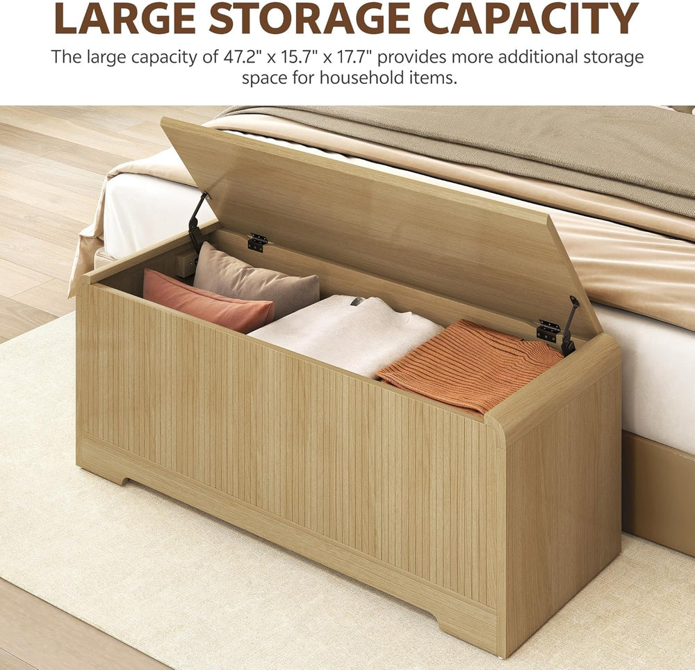Storage Chest, 47.2" Large Entryway Bench with Storage, Wooden Storage C...