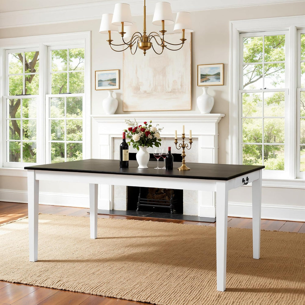 Hokway Dining Table for 4-6, 64 Inch Rectangular Solid Wood Kitchen Table, Mo...