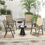 Outsunny Set of 4 Patio Folding Chairs, Stackable Outdoor Sling Patio Dining Chairs with Armrests for Lawn, Camping, Dining, Beach, Metal Frame, No Assembly, Light Mixed Brown