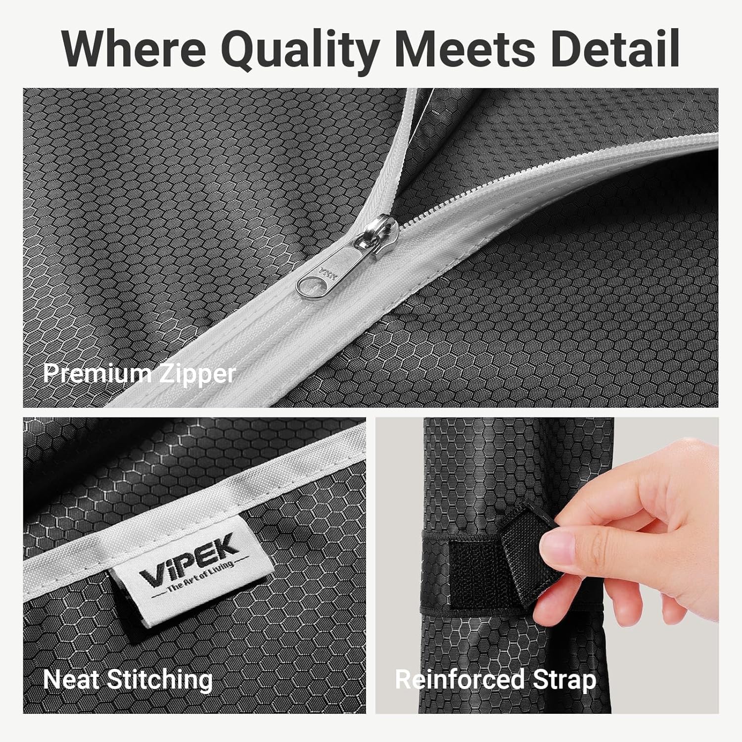 VIPEK V4C Garment Rack with Cover, Heavy Duty Portable Closet Adjustable Metal Clothing Rack for Hanging Clothes with Hanging Rods & Side Hooks, Max Load 810lbs, Black Rack with Black Cover