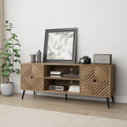 Smuxee Walnut TV Stand with Fluted Diamond Doors, 55.12" Mid Century Modern TV Media Console for TVs up to 65", TV Cabinet with Adjustable Shelf & 2 Cabinets for Living Room