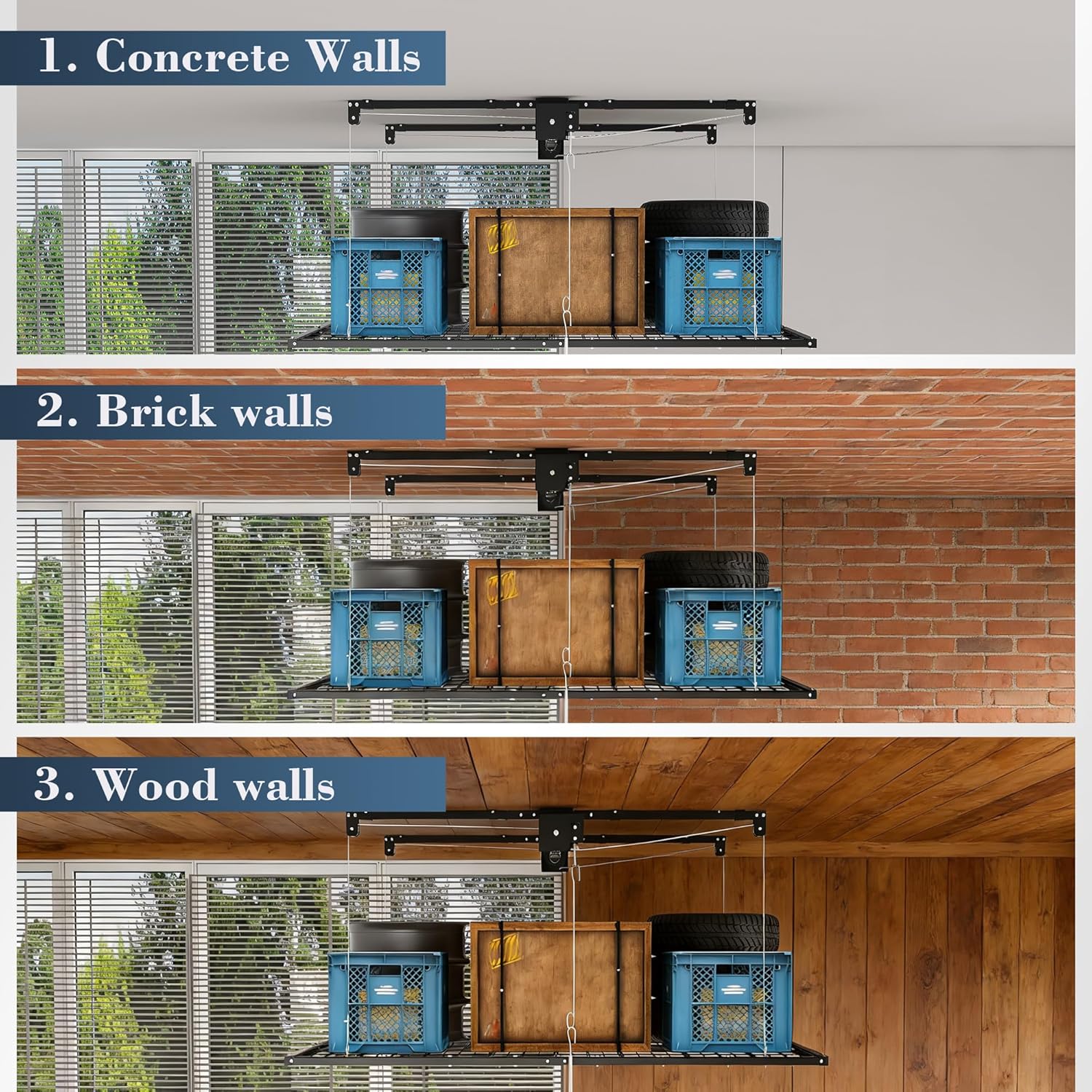 4x8 FT Overhead Garage Storage Rack for High Ceilings 10-12 FT, 350Lbs Heavy-duty Steel Garage Ceiling Rack with Safety Lock, Ideal for Overhead Storage Mounted Lift System and Garage Organizer