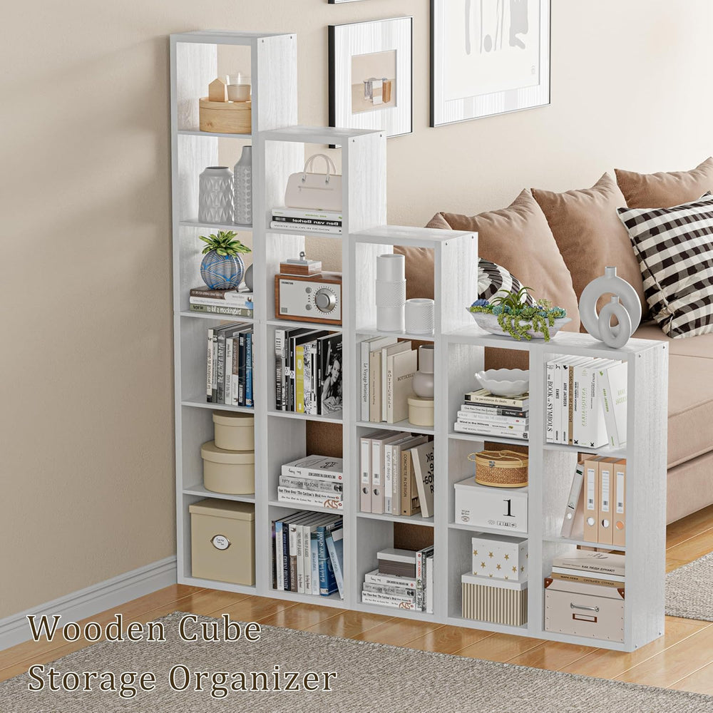 Tall Cube Storage Organizer Bookcase, 6 Tier 11 inch Open Back Cubical Shelf ...