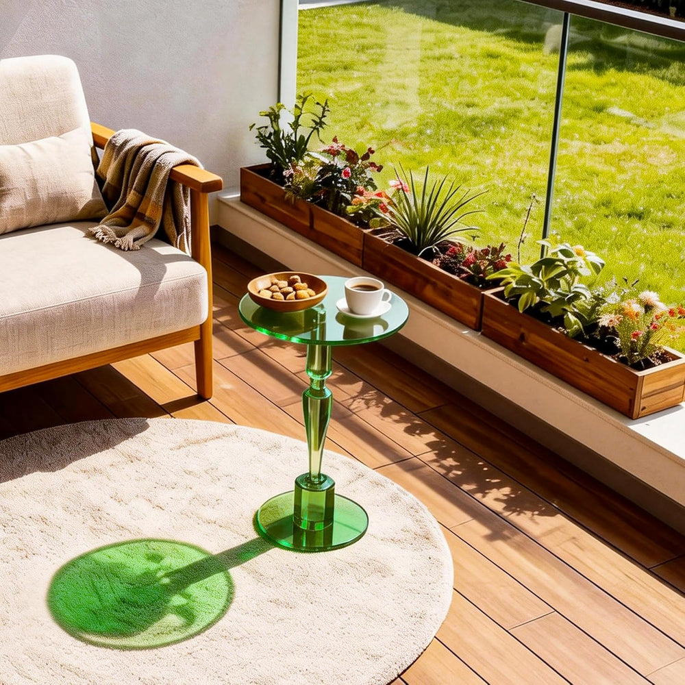 Acrylic Round Side Table, End Table Nightstand Pedestal Table for Living Room...