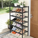 Smiry Shoe Rack, 6 Tier Thick Bamboo Shoe Organizer, Stackable Free Standing Wooden Shoe Storage Shelf for Closet, Entryway, Front Door Entrance, Black