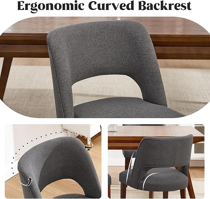 Dining Chairs Set of 4,Modern Dining Room Chairs with Thick Cushions,Upholstered Linen Fabric Kitchen Chairs for Kitchen Dining Room Darkgrey