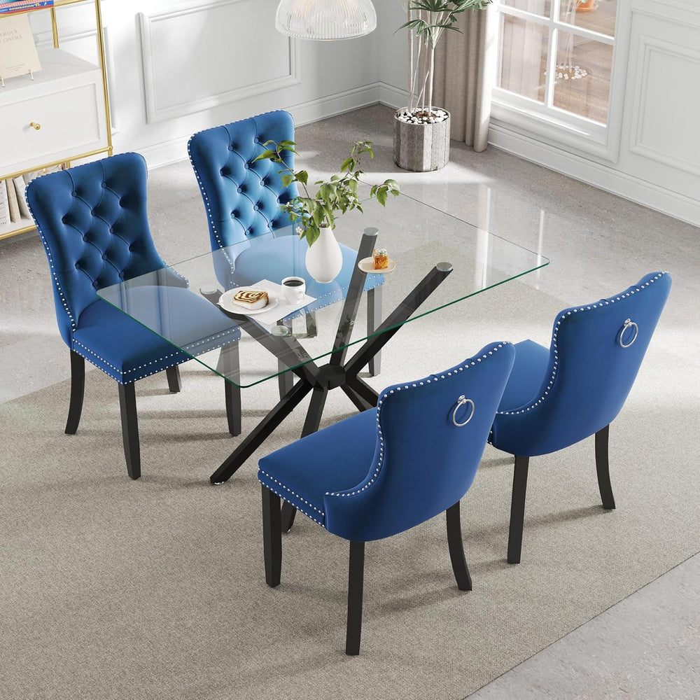 5 Pieces Modern Luxury Glass Dining Set, Minimalist Rectangle Dinner Room Set...
