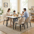 Wooden Dining Chairs Set of 4,Upholstered Kitchen Dining Room Chairs with Curved Backrest and Wood Leg,Modern Fabric Farmhouse Dinner Chair for Restaurant/Cafe,Beige