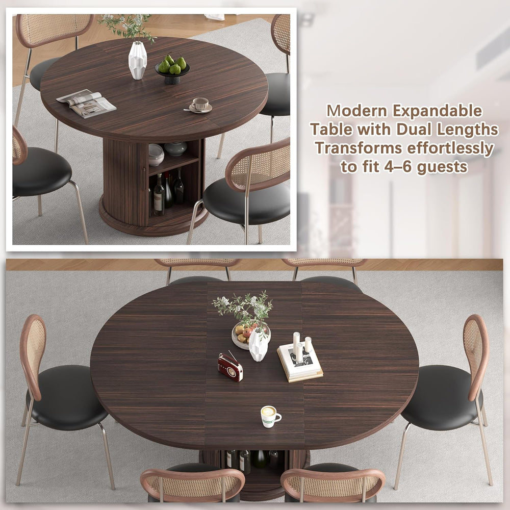 47.2"–63" Extendable Dining Room Table for 4–8, Round‑to‑Oval Expan...
