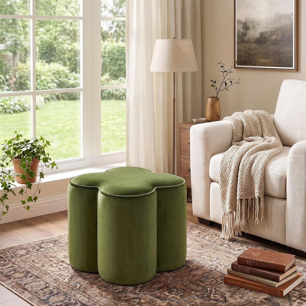 Olive Green Velvet Ottoman Set of 2, Modern Small Vanity Stool | Multi-Functi...