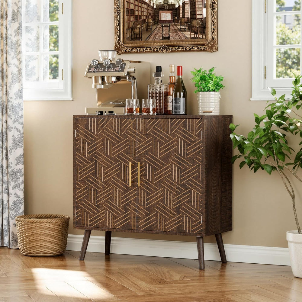 Sideboard Buffet Cabinet with Storage, Elegant Wood Accent Cabinet with Line ...