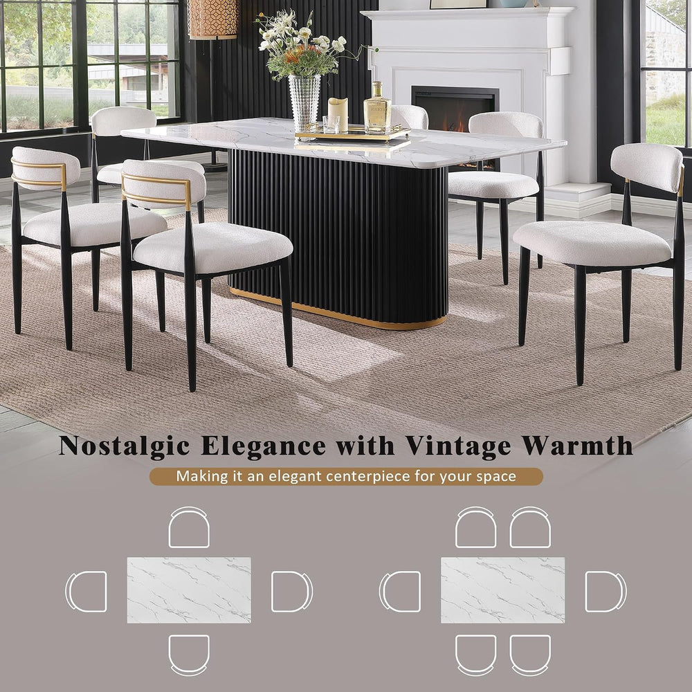 69" Large Dining Table, Rectangle Dining Table with White Faux Marble To...