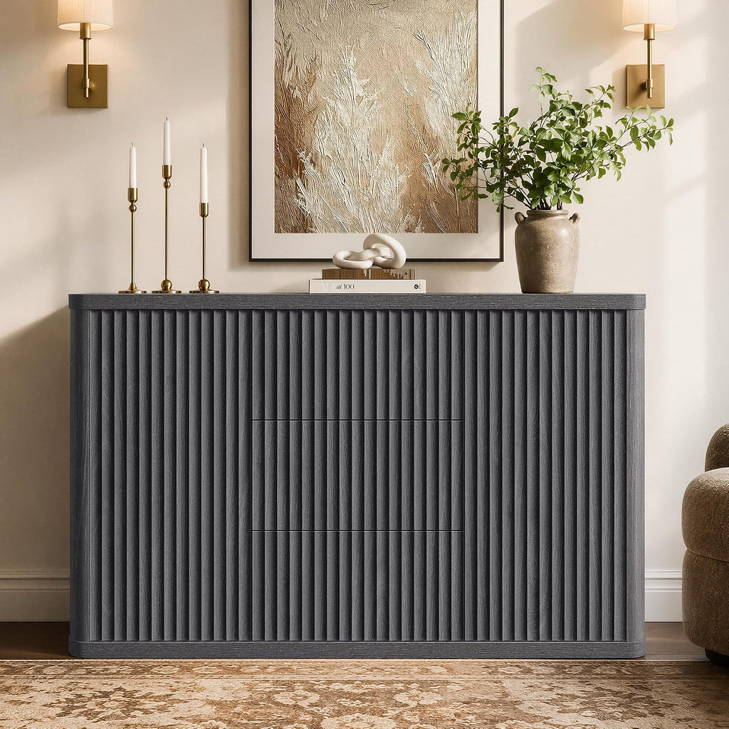 SICOTAS Buffet Cabinet with Storage 54.7" Large Modern Accent Storage Cabinet with Doors and Shelves Wooden Fluted Sideboard Credenza Buffet Table Coffee Bar for Living Room Kitchen Dining Room
