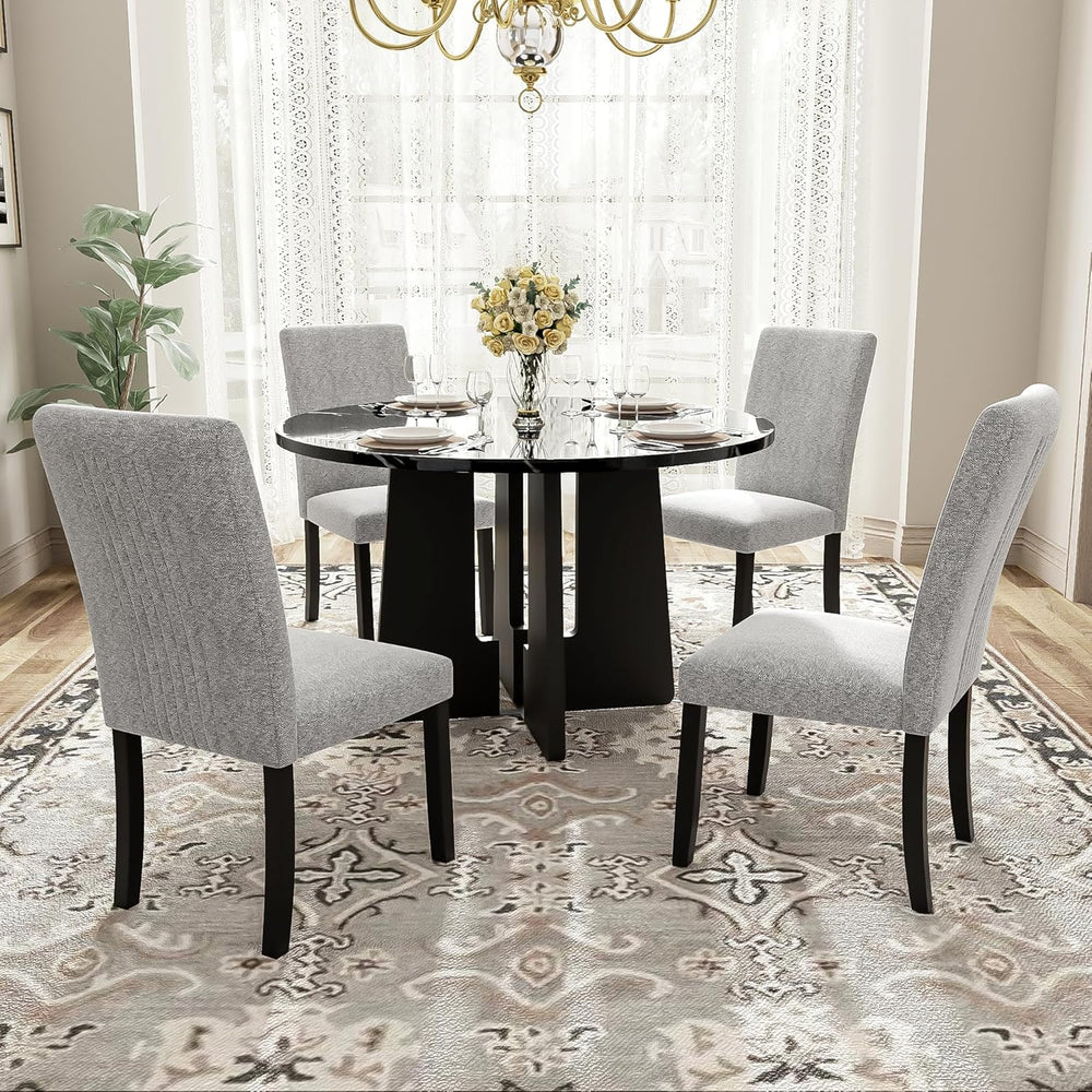 5-Piece Round Dining Table Set, 43-Inch Modern Dining Table and 4 Upholstered...