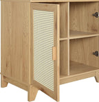 Manhattan Comfort Sheridan Modern Cane Bookcase with Adjustable Open Shelves, Soft Close Doors, and Concealed Compartments, Versatile 3 Tier Bookshelf Storage for Home and Office, Set of 2, Nature