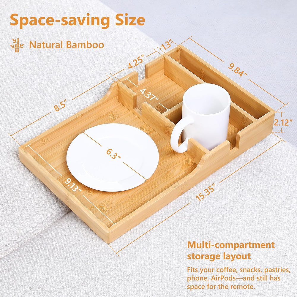 Couch Tray Insert for Middle Seat, Bamboo Couch Table with 2 Cup Holders, Fit...