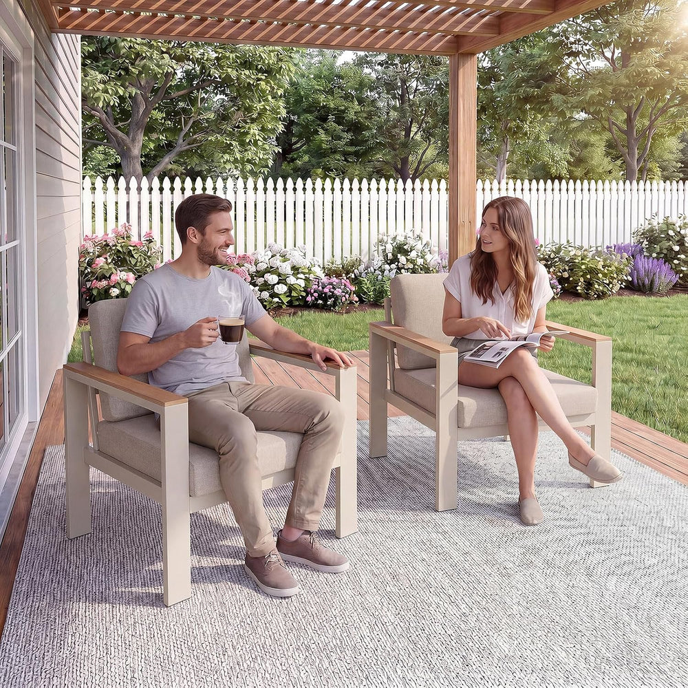 2PC Single Seat Aluminum Patio Chairs, Outdoor Furniture with 1.5mm Thick Pow...