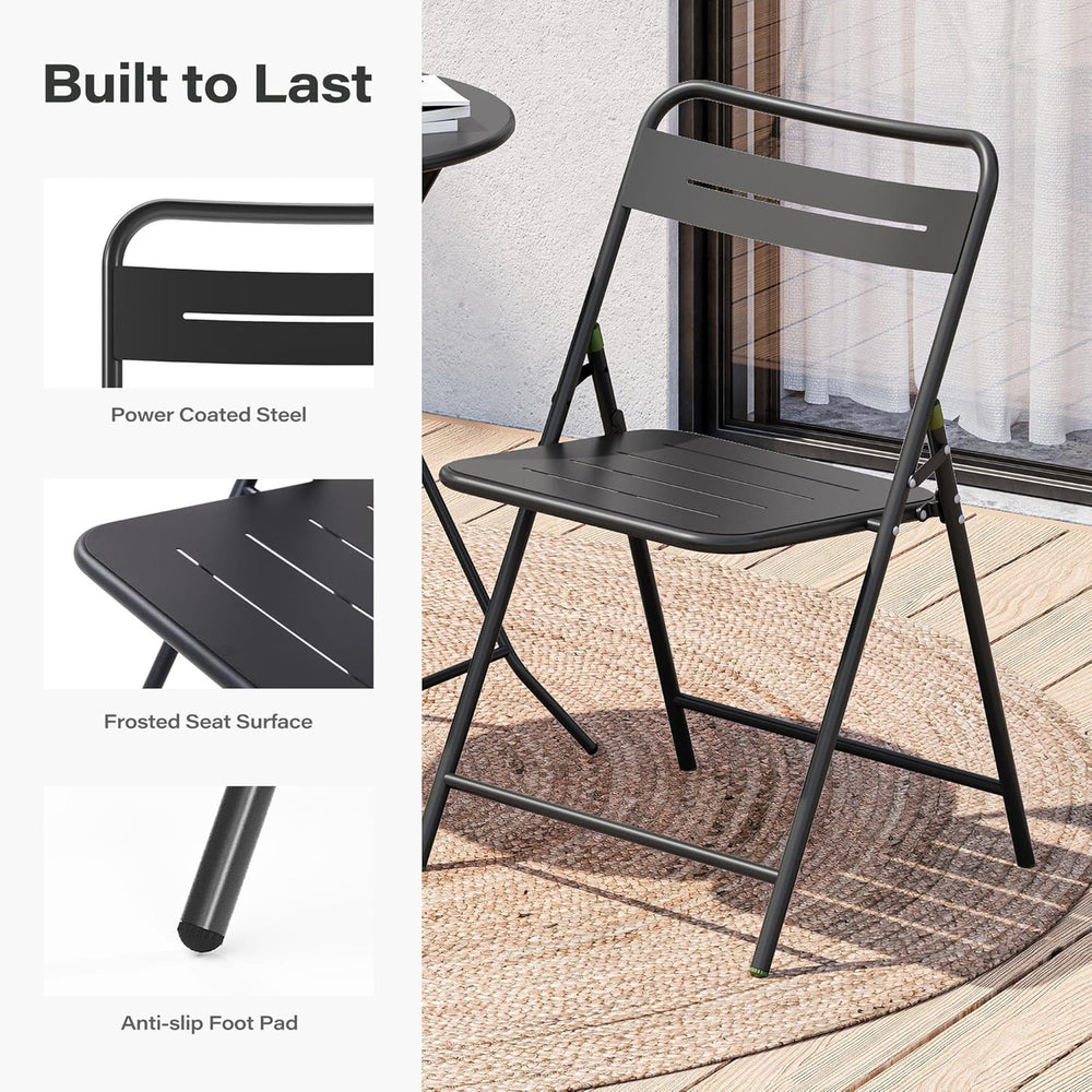 LAUSAINT HOME 3-Piece Steel Folding Bistro Set, Premium Weather-Resistant Pat...