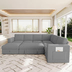 106.7" Sectional Sleeper Sofa with Pull Out Couch, Modern 7 Seat U Shaped Modular Couch, Sectionals Modular Sofa with Storage, Comfy Corduroy Couches Sectional for Living Room & Apartment, Gray