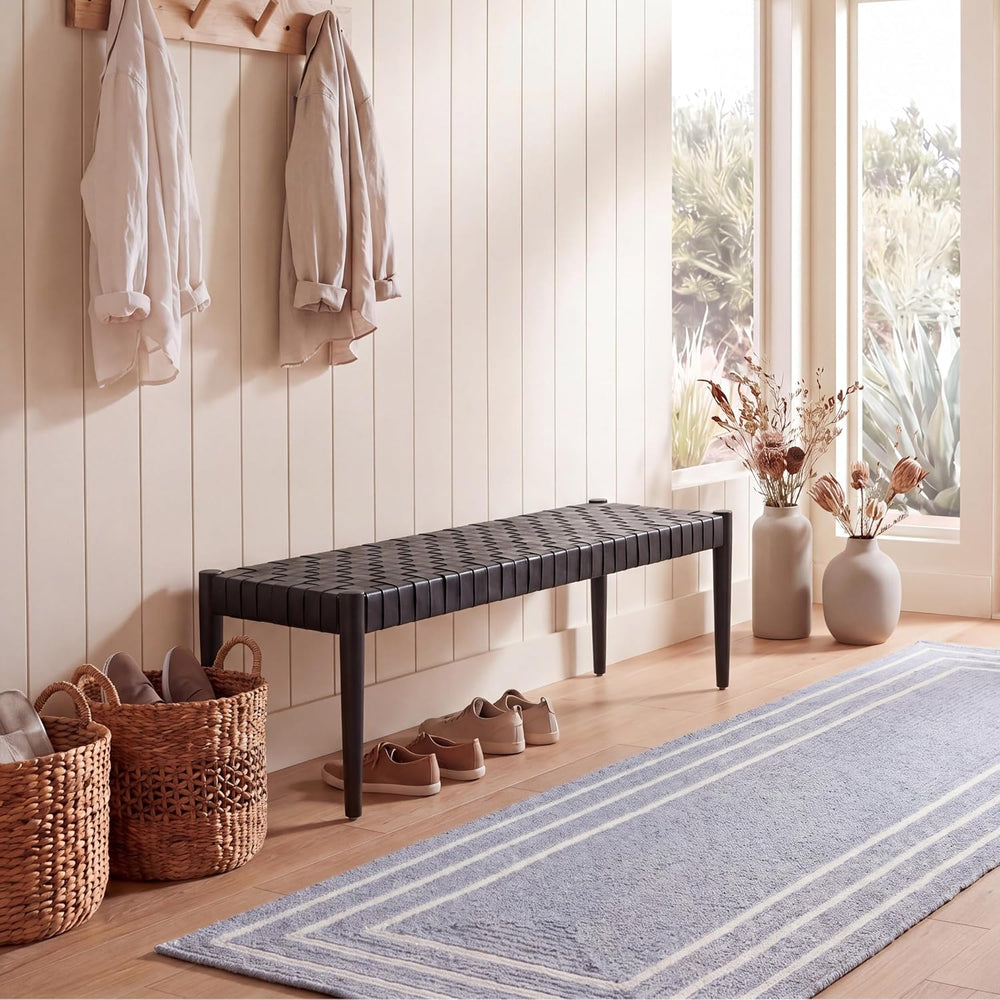 SAFAVIEH Amalia Bench 18”, Solid Wood & Leather Black BCH1001D