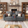 SITJOY 79" Faux Leather Modular Sectional Sofa with Storage, Mid Century Modern Sectional Couches for Living Room, 2 Seat Loveseat with Console Table, Hidden Cupholders, Gray