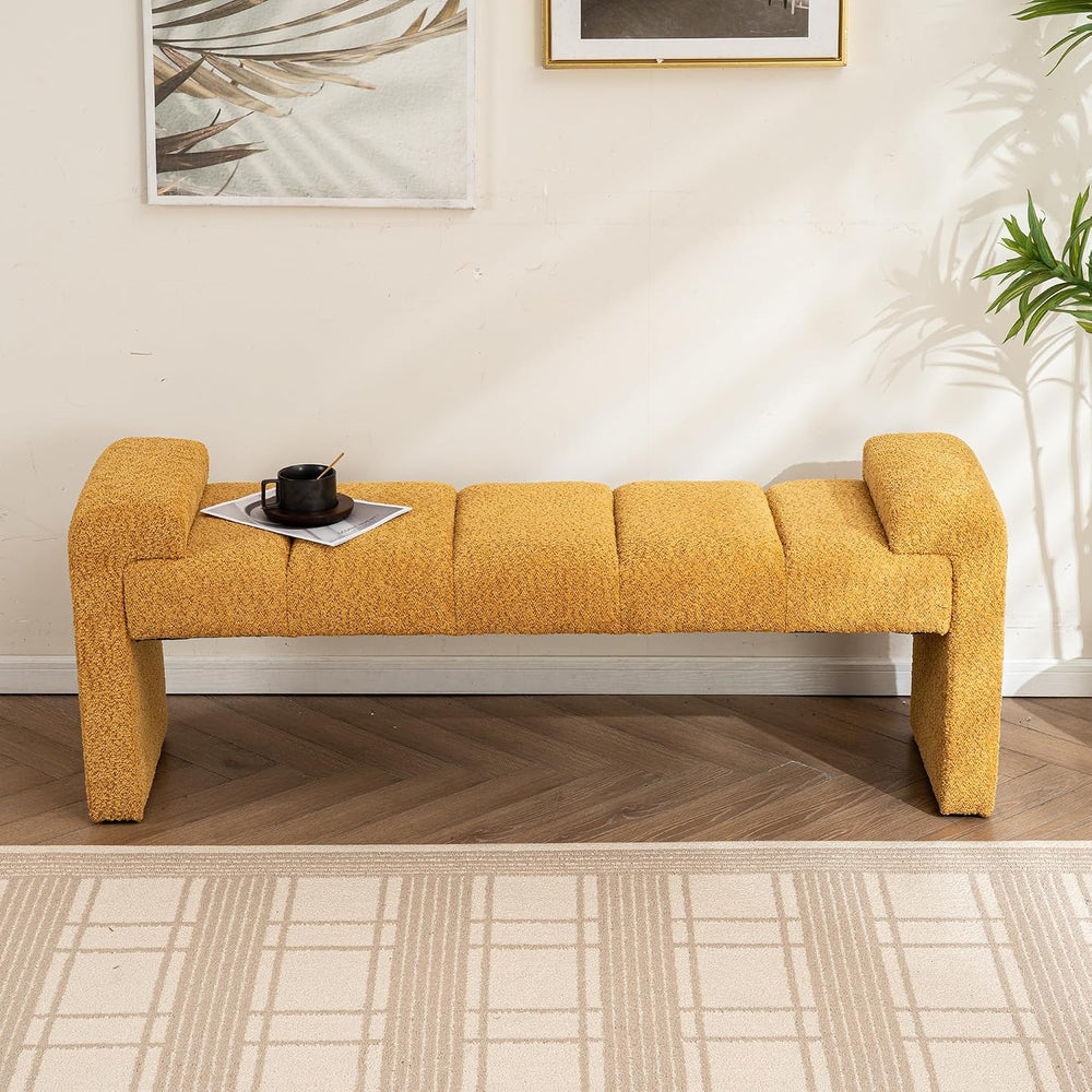 Boucle End of Bed Bench Upholstered Modern Bedroom Bench Channel Tufted Windo...