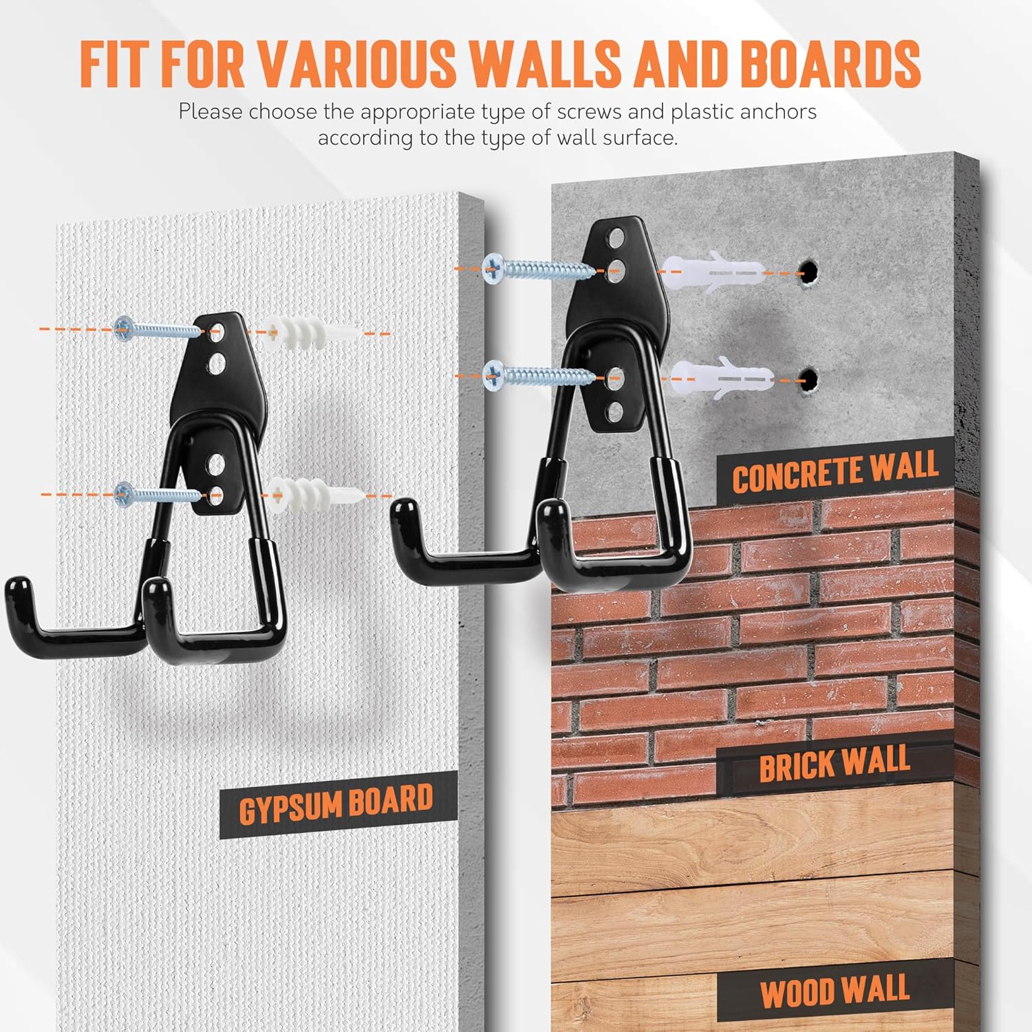 TONDA Garage Hooks, 20 Pack Garage Organization, Wall Storage Hooks Heavy Duty for Hanging Bike, Ladder, Garden Tools, Hose and Ropes, Black