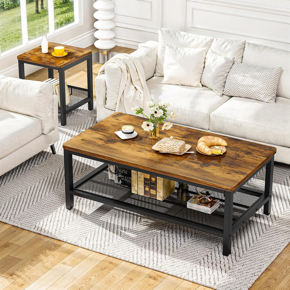 Recaceik 3-Piece Living Room Coffee Table Set, Industrial Coffee Table with 2...