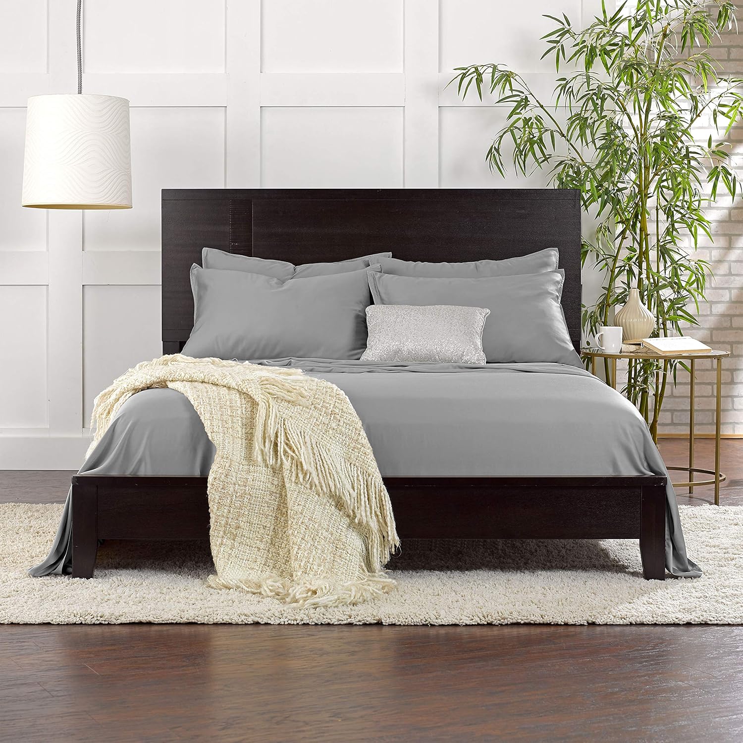 King Pillowcases by Pure Bamboo, Genuine 100% Organic Viscose Derived from Bamboo, Luxuriously Soft & Cooling, Double Stitching, Envelope Closure (2 King Pillowcases, Stone Grey)