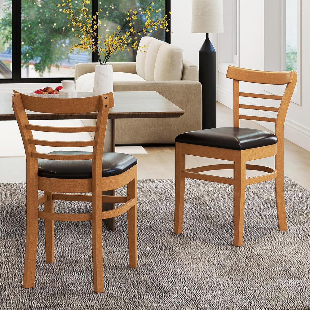 KOTEK Wooden Dining Chairs Set of 2, Solid Rubber Wood Kitchen Chairs with PU...