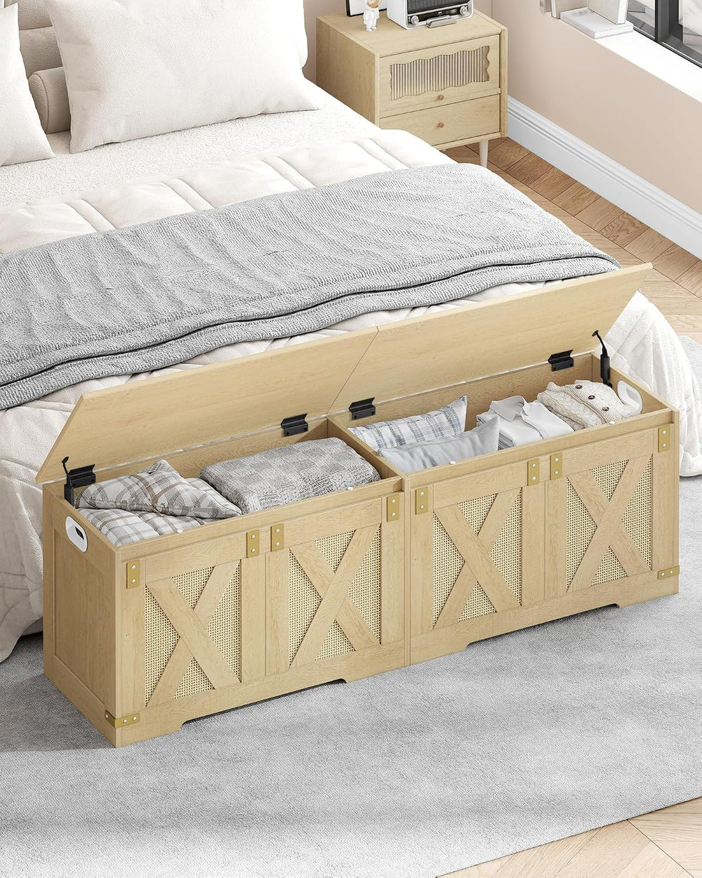 Hzuaneri 59" Boho Storage Chest and Bench | 70 Gal | 330lb Seat | Soft-C...