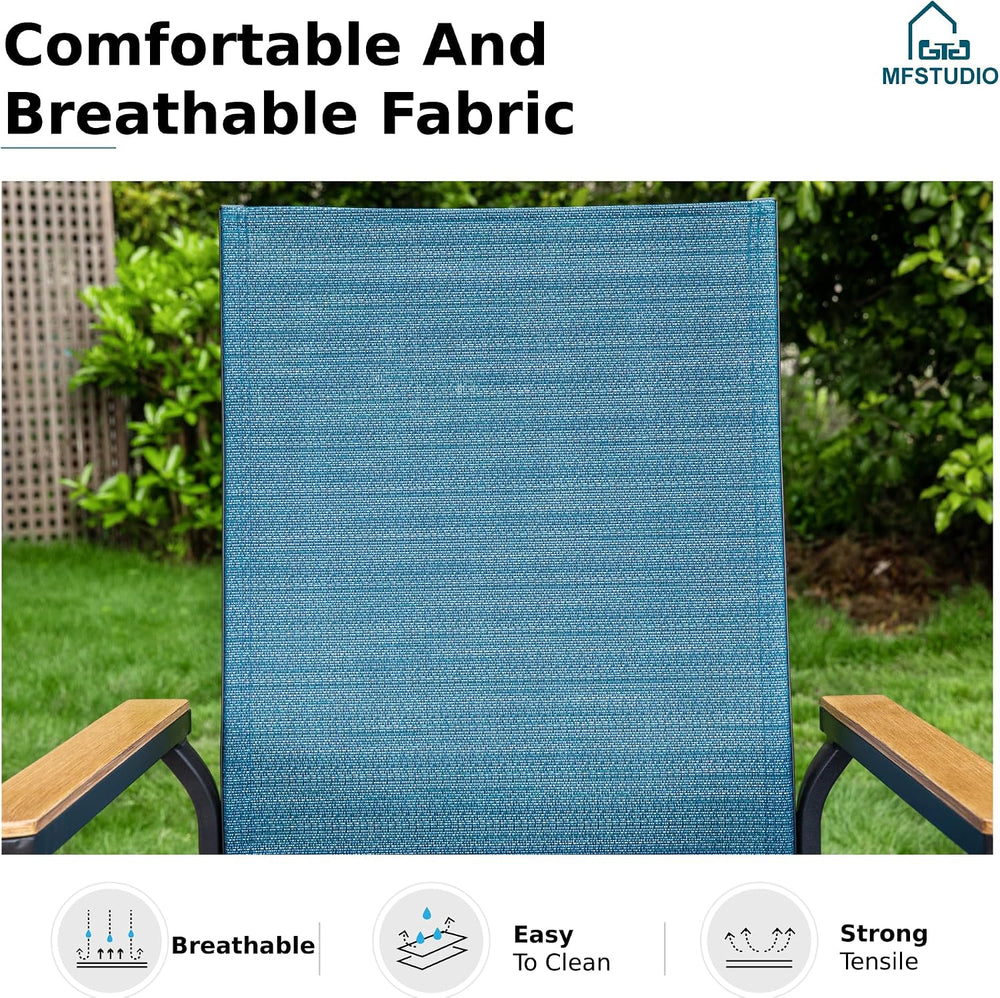 MFSTUDIO Stackable Patio Dining Chairs Set of 4, Aluminum & Textilene, Blue