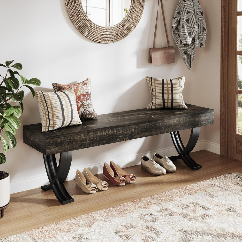 Tribesigns Entryway Shoe Bench, 55-Inch Wooden Shoe Bench with Metal X-Shaped...