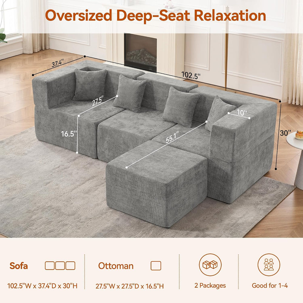 MONVANE 103'' Modular Sectional Sofa, Cloud Sectional Couch with Otto...