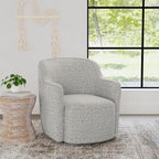 Upholstered 360° Barrel Back Swivel Chair | Accent Chairs for Living Room & Bedroom | Decorative Home Furniture, White Boucle with Gray Yarn