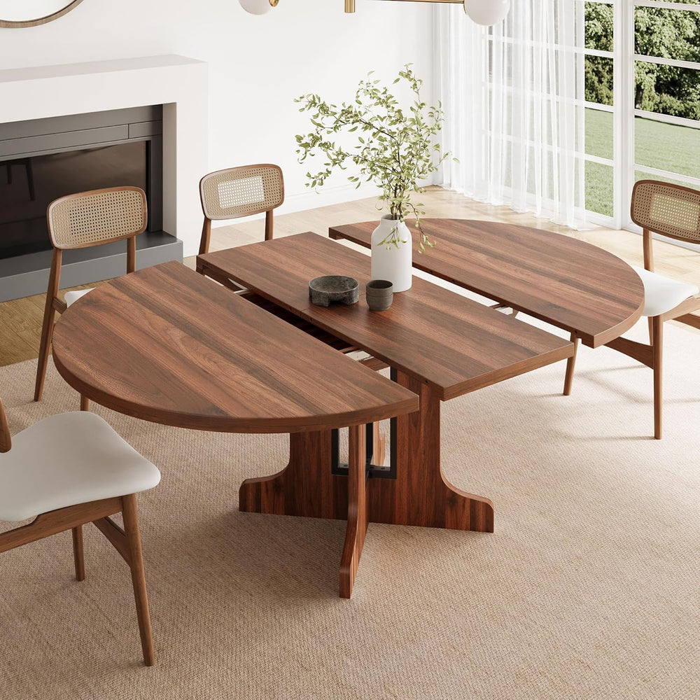 Feonase 59" Round Extendable Dining Room Table for 4-6, Modern Oval Kitc...
