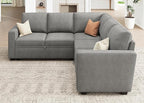HONBAY Modular Sectional Sleeper Sofa with Pull Out Bed, Chenille L Shaped Couch with Storage Seats, Convertible Sectional Couches for Living Room, Warm Grey