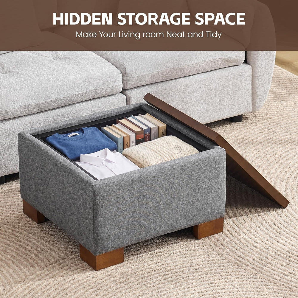 WUTUTUEE 24" Square Ottoman Coffee Table with Storage, Fabric Ottomans w...