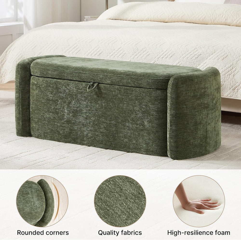 Oval Ottoman Bench with 20 Gal of Storage Space Upholstered Chenille Seat End...