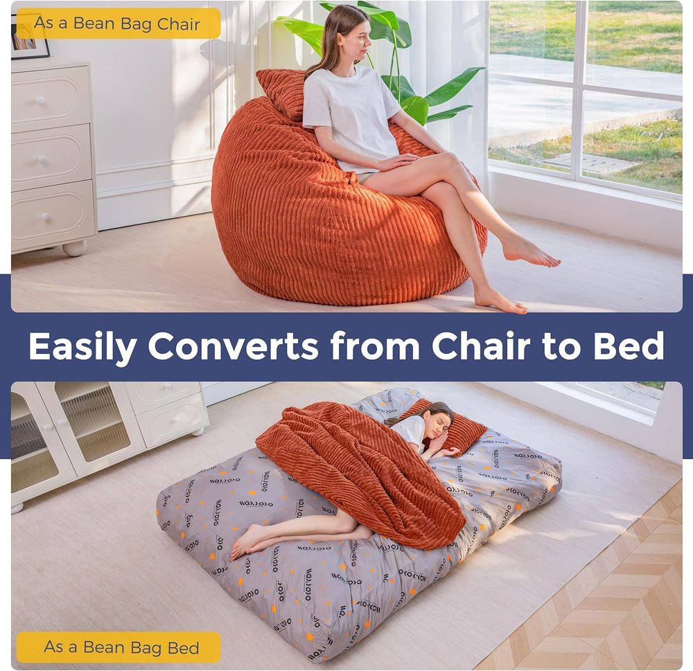 MAXYOYO Giant Bean Bag Chair Bed with Pillow, Convertible Beanbag Sofa to Flo...