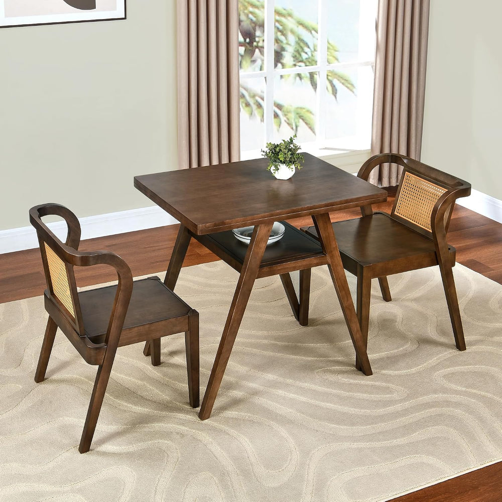 3-Piece Modern Dining Set with Stackable Dining Chairs, Solid Wood Square Tab...