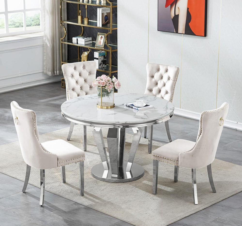 44.88" Round Dining Table Set, Luxury Diamond-Shape Dining Room Table wi...
