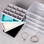Frebeauty Extra Large Acrylic Jewelry Box for Women 5 Layers Clear Jewelry Organizer Velvet Earring Box with 5 Drawers Rings Display Case Necklaces Holder Tray for Women Girls (Turquoise)