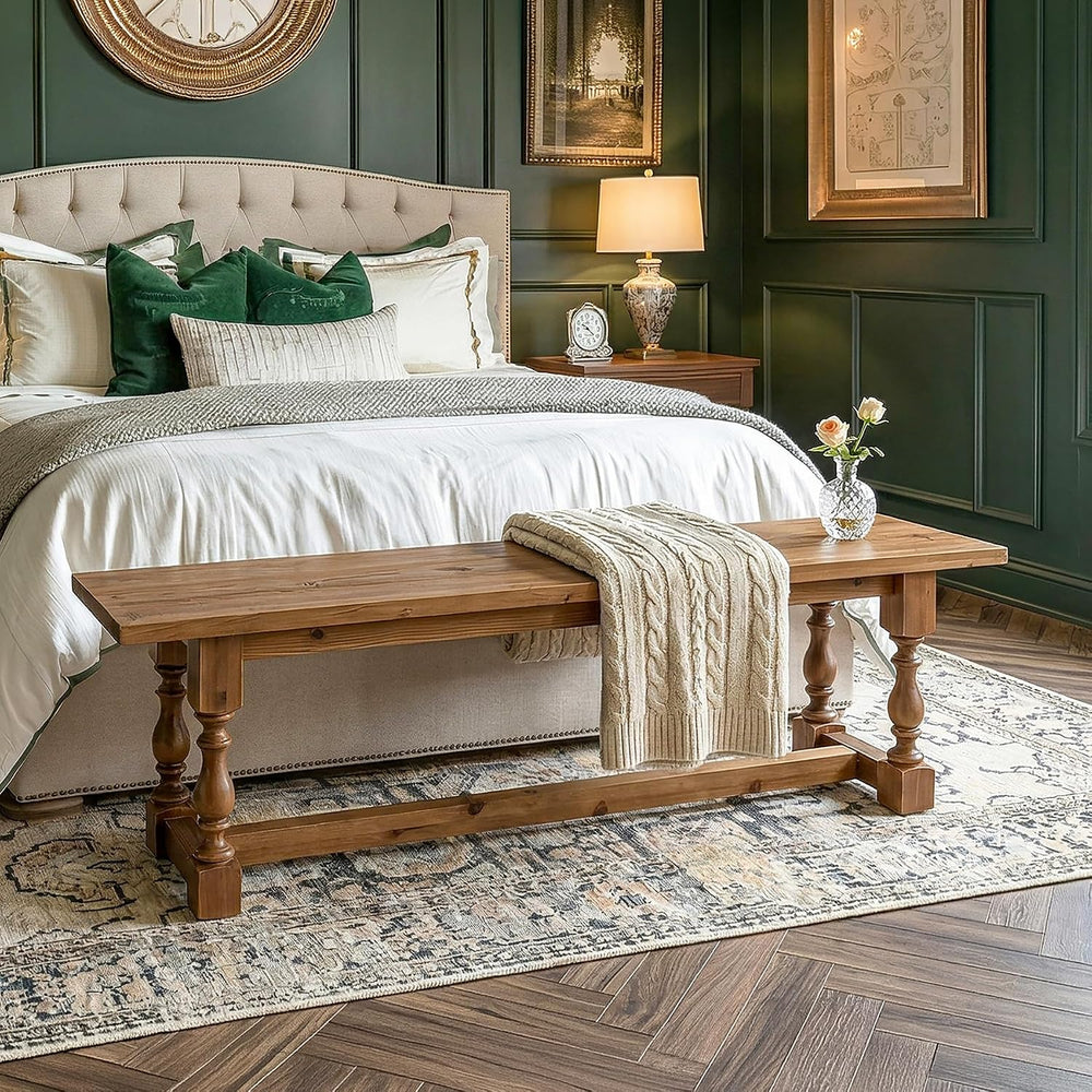 Rustic Solid Wood Entryway Bench, 59.1" Long Farmhouse Dining Seat with ...